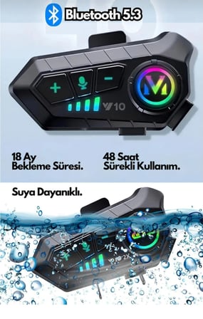 Y10 Bluetooth 5.3 Motosiklet Kask Kulaklığı Intercom RGB Işıklı IPX6 Su Geçirmez 1000mAh