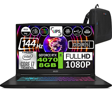 Msı Katana 17 Intel Core I7 13620H 32GB 2tb SSD RTX4070(105W) 8gb Freedos 17.3" Fhd 144Hz Taşınabilir Bilgisayar B13VFK1030XTRWF07 + Zetta Çanta