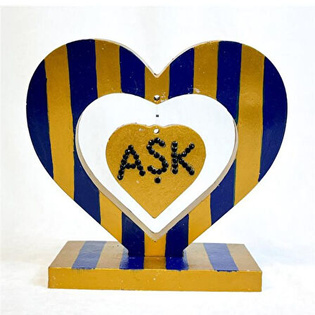 Uretti - Hülya 6683 0654 Sarı Lacivert El Yapımı Çizgili Kalp Şeklinde Dekoratif Hediyelik Obje