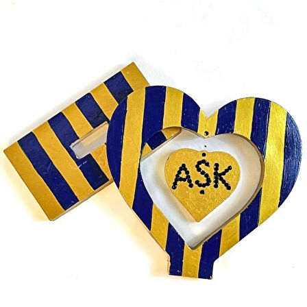 Uretti - Hülya 6683 0654 Sarı Lacivert El Yapımı Çizgili Kalp Şeklinde Dekoratif Hediyelik Obje