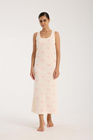 Celira Kadın Kalın Askılı Yırtmaçlı Uzun Pudra Gecelik