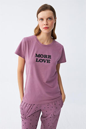 Celira Kadın Mor Yıldız Desenli Penye Kısa Kol Pijama Takımı