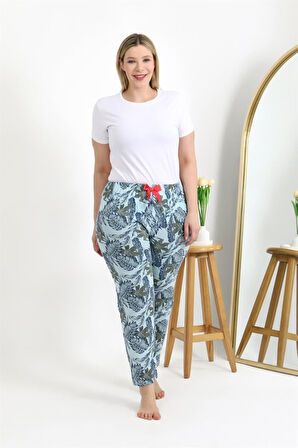 Celira Kadın Pamuklu Büyük Beden Alt Pijama Mavi