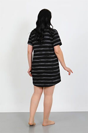 Celira Büyük Beden Penye Düğmeli Siyah Tunik Gecelik