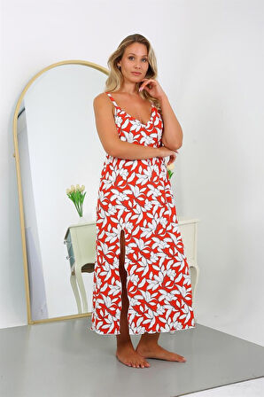 Celira Kadın Büyük Beden İp Askılı Pamuklu Uzun Gecelik NS12105