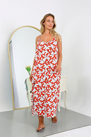 Celira Kadın Büyük Beden İp Askılı Pamuklu Uzun Gecelik NS12105