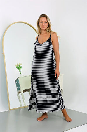 Celira Kadın Büyük Beden İp Askılı Pamuklu Uzun Gecelik NS12107