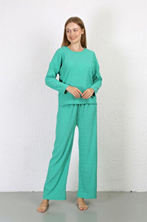 Celira Kadın Bürümcük Kumaş Pijama Takım Yeşil