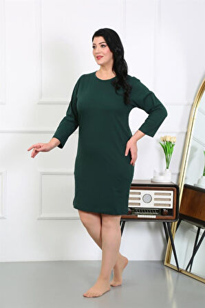 Celira Kadın Büyük Beden Penye Gecelik Ev Elbisesi Zümrüt Yeşili