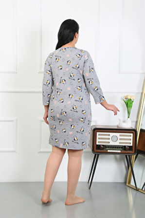 Celira Kadın Büyük Beden Penye Gecelik Ev Elbisesi Gri 12507