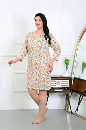 Celira Kadın Büyük Beden Penye Gecelik Ev Elbisesi Krem