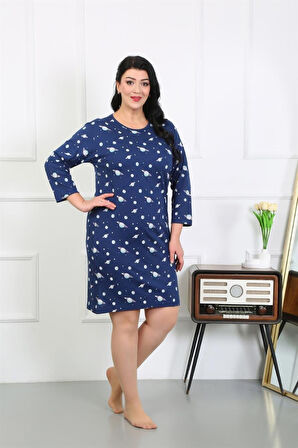Celira Kadın Büyük Beden Penye Gecelik Ev Elbisesi Lacivert
