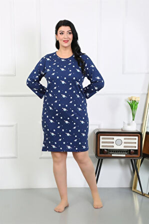Celira Kadın Büyük Beden Penye Gecelik Ev Elbisesi Lacivert