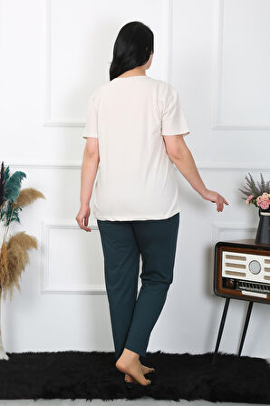 Celira Kadın Büyük Beden Krem Pijama Takımı