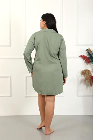 Celira Kadın Büyük Beden Pamuk Düğmeli Uzun Kol Tunik Gecelik