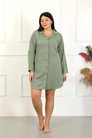 Celira Kadın Büyük Beden Pamuk Düğmeli Uzun Kol Tunik Gecelik
