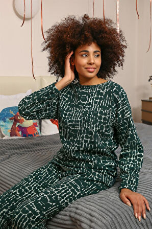 Celira Kadın Uzun Kol 3 İplik Penye Pijama Takım Yeşil
