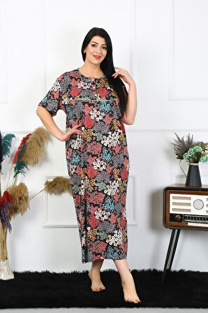 Celira Kadın Büyük Beden Kısa Kol Siyah Anne Gecelik NSL1373