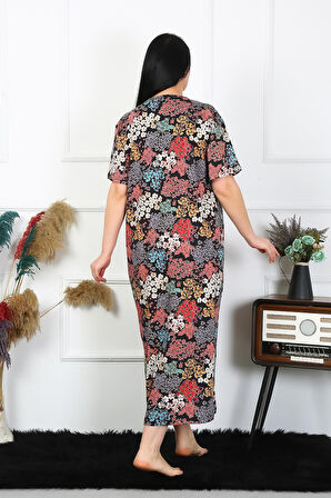 Celira Kadın Büyük Beden Kısa Kol Siyah Anne Gecelik NSL1373