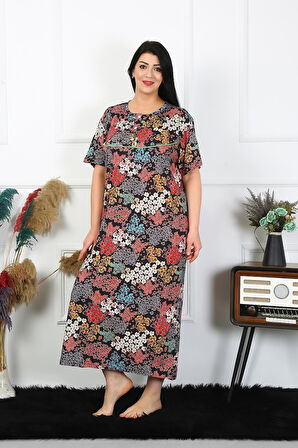 Celira Kadın Büyük Beden Kısa Kol Siyah Anne Gecelik NSL1373
