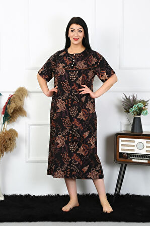 Celira Kadın Büyük Beden Kısa Kol Siyah Anne Gecelik NSL1375