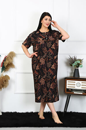 Celira Kadın Büyük Beden Kısa Kol Siyah Anne Gecelik NSL1375