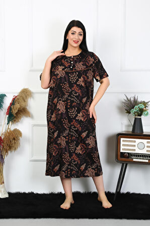 Celira Kadın Büyük Beden Kısa Kol Siyah Anne Gecelik NSL1375
