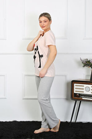 Celira Kadın Kısa Kol Penye Pijama Takım Pudra