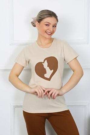 Celira Kısa Kol Penye Pijama Takımı Bej