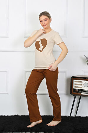 Celira Kısa Kol Penye Pijama Takımı Bej