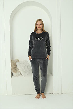 Celira Kadın Kadife Füme Pijama Takımı