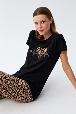 Celira Kadın Penye Kısa Kol Siyah Pijama Takım NSL101