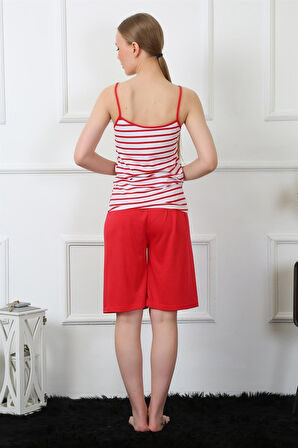 Celira Kadın İp Askılı Kapri Kırmızı Pijama Takımı NSL097