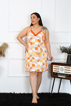 Celira Kadın Pamuklu İp Askılı Büyük Beden Gecelik NSL1027