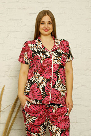 Celira Kadın Pamuklu Cepli Kısa Kol Büyük Beden Pijama Takım NS0250