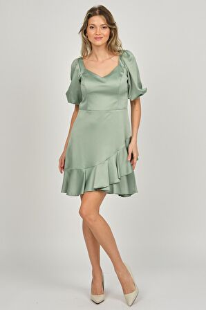 Doridorca Kadın Mini Boy Saten Abiye Elbise 5922087 Limon Küfü