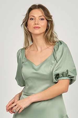 Doridorca Kadın Mini Boy Saten Abiye Elbise 5922087 Limon Küfü