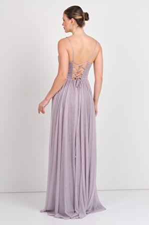 Doridorca Kadın Beli Korsajlı İp Askılı Maxi Abiye Elbise 5108 Vizon