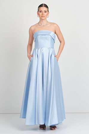 Doridorca Kadın Straplez Uzun Abiye Elbise 6068 Bebe Mavisi