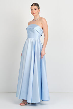 Doridorca Kadın Straplez Uzun Abiye Elbise 6068 Bebe Mavisi