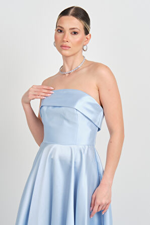 Doridorca Kadın Straplez Uzun Abiye Elbise 6068 Bebe Mavisi