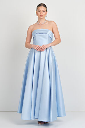 Doridorca Kadın Straplez Uzun Abiye Elbise 6068 Bebe Mavisi