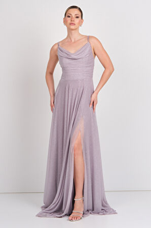 Doridorca Kadın İp Askılı Degaje Yaka Maxi Abiye Elbise 6148 Vizon