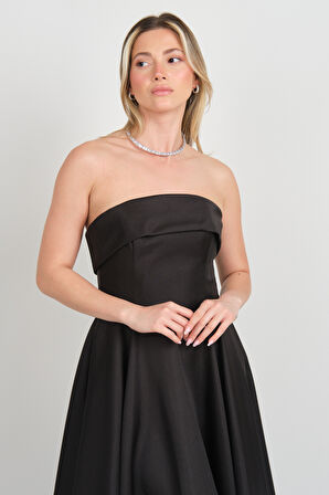 Doridorca Kadın Straplez Uzun Abiye Elbise 6068 Siyah