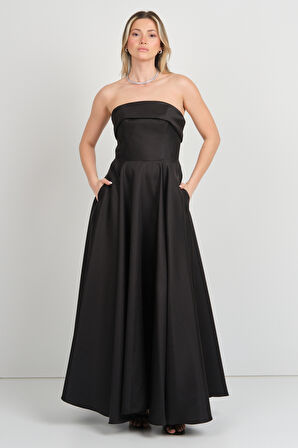 Doridorca Kadın Straplez Uzun Abiye Elbise 6068 Siyah