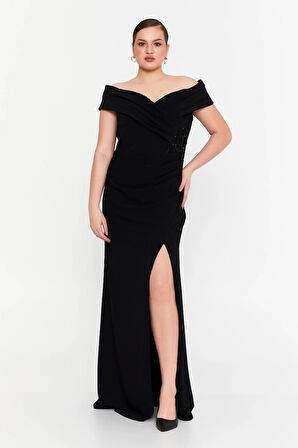 Doridorca Kadın Derin Yırtmaçlı Uzun Abiye Elbise 5927010 Siyah