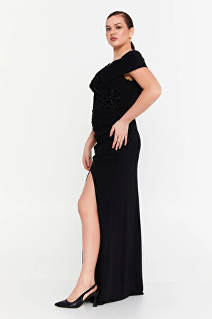 Doridorca Kadın Derin Yırtmaçlı Uzun Abiye Elbise 5927010 Siyah