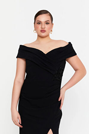 Doridorca Kadın Derin Yırtmaçlı Uzun Abiye Elbise 5927010 Siyah