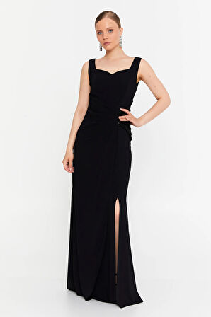 Doridorca Kadın Kolsuz Balık Form Abiye Elbise 7013 Siyah