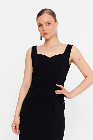 Doridorca Kadın Kolsuz Balık Form Abiye Elbise 7013 Siyah